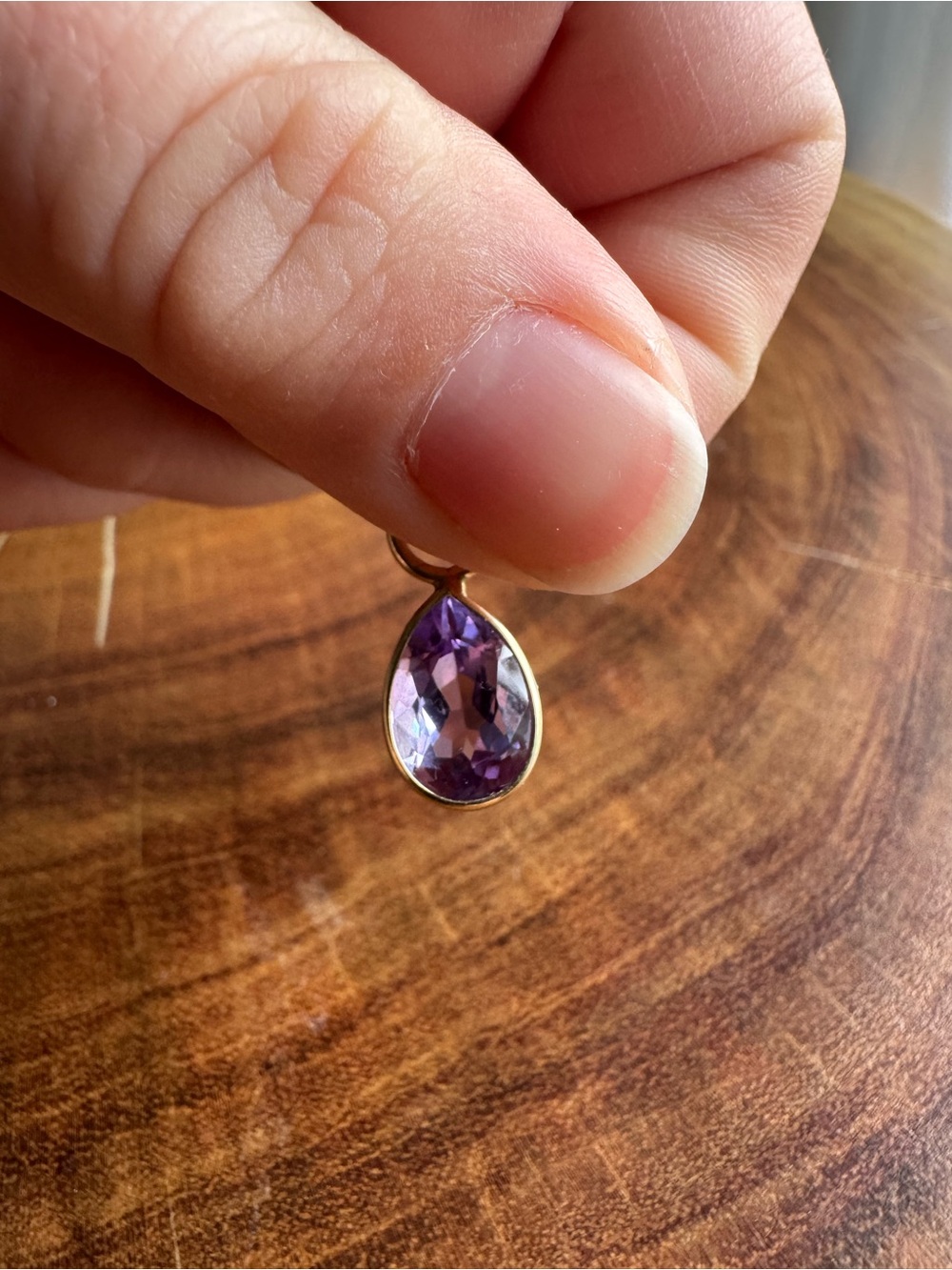 14k Gold Teardrop Amethyst Pendant